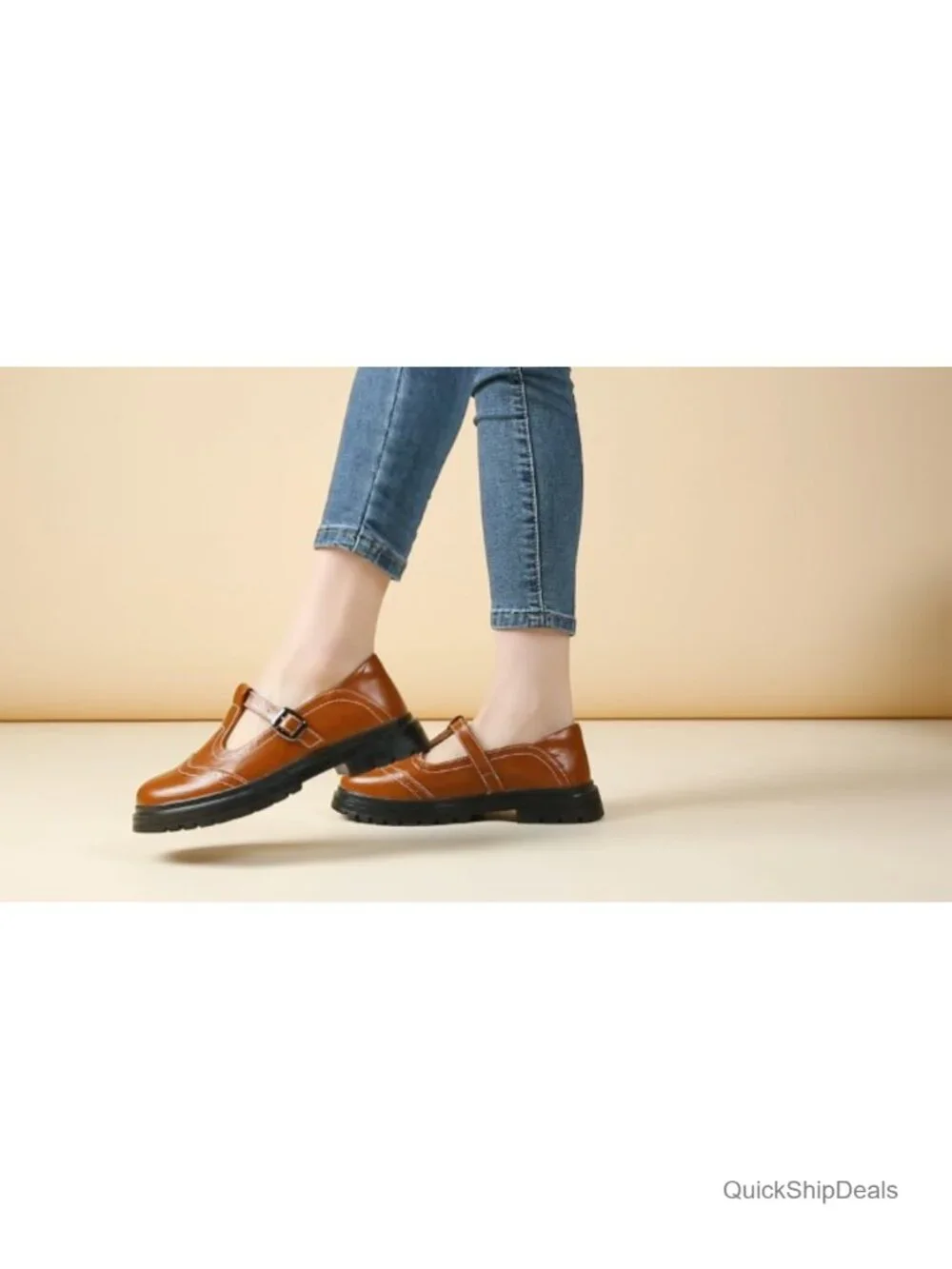 Women's Faux Leather Mary Jane Shoes Platform Oxfords Casual Buckle Strap